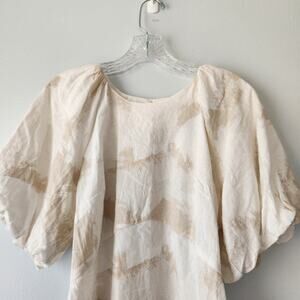DKNY Linen Blend Puff Sleeve Crop Top Women's M Tan Beige Coastal Grandma Retro